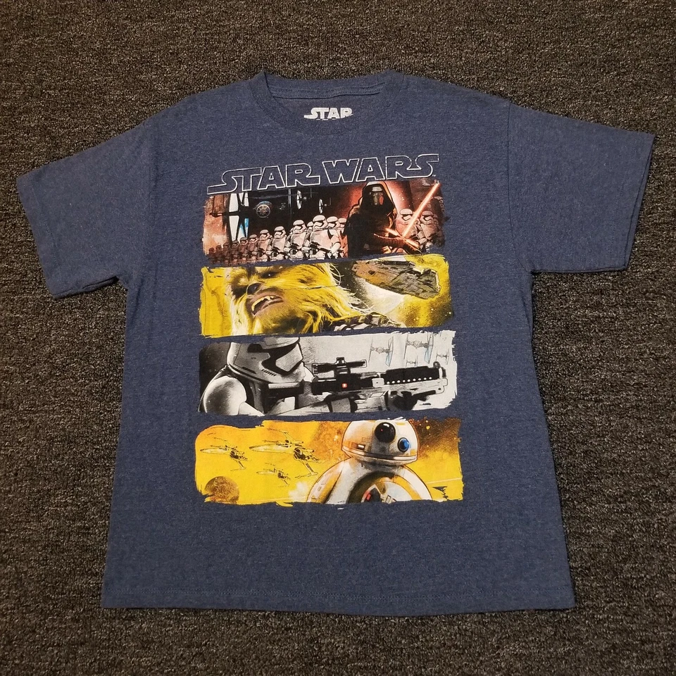 Camisa Star Wars Niños Mediana Azul Darth Vader Chewbacca R2D2 Storm Trooper School Foto 1 de 4