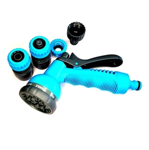 Garden Spray Nozzle Water Gun Hose Pipe 8 Function Multi Pattern & Connector Set - Picture 1 of 10