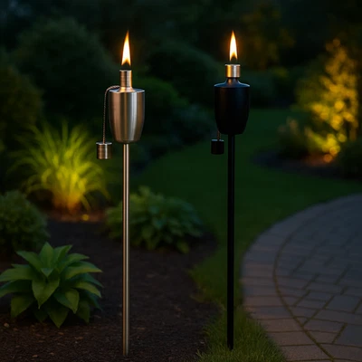 Metal Garden Torches Tiki Paraffin Oil Fire Lantern Barrel Flame Torches - Image 1 of 3