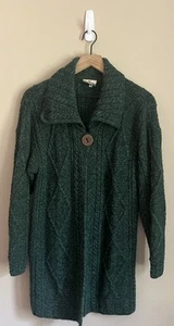 Carraig Donn 100% Pure New Wool Green Cable Knit Cardigan Sweater Size Small 4 6 - Picture 1 of 5