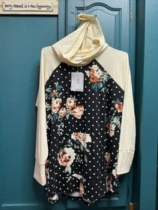 Lularoe AMBER Hoodie Sz. XL Multicolor Polka Dot Floral NWT A16 - Picture 1 of 5