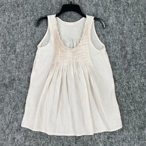 CP Shades Linen Top Pleated Blouse Summer XXS Neutral Minimalist Smocked Cottage - Picture 1 of 8