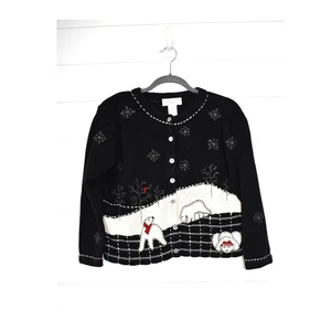 Maglione natalizio Susan Bristol Petite Medium vintage nero fiocchi di neve orsi polari - Foto 1 di 10