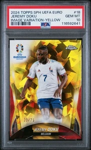 2024 Topps Sapphire EURO Jeremy Doku Image Variation Yellow /75 PSA 10 GEM MINT - Picture 1 of 2