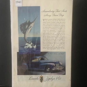 Anuncio publicitario simplificado Lincoln Zephyr V-12 1941 vintage - Imagen 1 de 2