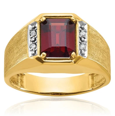 14K Solid Yellow Gold Mens Lab Ruby Diamond Statement Ring - Image 1 of 4