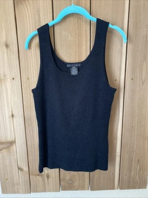 Apostrophe B;lack/Silver Metallic Ribbed Sleeveless Sweater Top Size M NWOT - Image 1 of 3