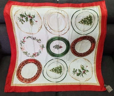 Vintage Echo Christmas China Plates Silk Scarf in Red Border Frame Rare Design - Image 1 of 4