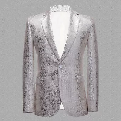 Shiny Men's Tuxedo Jacket Suit Blazer Dinner Coat Top Wedding Dress Fashion Slim - Image 1 of 4