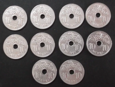 10 x Greece 10 lepta 1954, F-VF, WHEAT - CROWN, KM # 78, Prague Mint Greek Coins - Image 1 of 2
