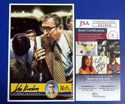 JOHN WOODEN SIGNED 4x6 UCLA BRUINS BASKETBALL PROMO CARD ~ JSA KK24938 - Image 1 of 2