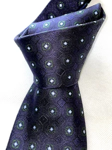 $295 NWT BRIONI Purple w/green & white Medallions 3.4" silk handmade neck tie - Picture 1 of 6