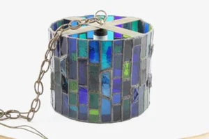 '73 Vintage MCM Signed Richard Mac Donald Geometric Stained Glass Cylinder Lamp - Picture 1 of 22