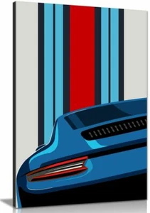 Blue Porsche Pop Art Abstract Garage Canvas Wall Art Picture Print Home Decor - Picture 1 of 1