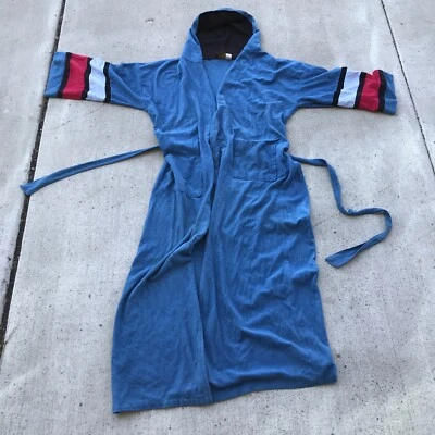 Vtg 70's Sears Mens Store Fleece Velour Mens Bath Robe Blue Black Red X Tall 42 - Image 1 of 4