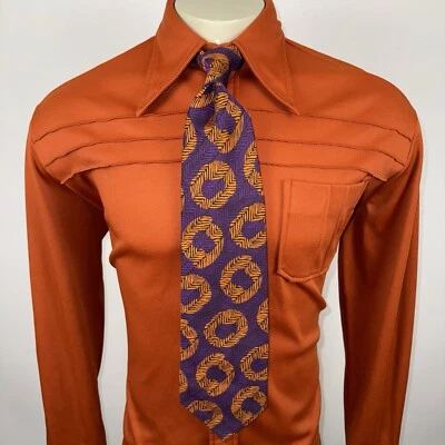男式复古领带涤纶橙色紫色丑陋 4.25 英寸宽迪斯科 60 年代 70 年代 — 第 1/4 张图片