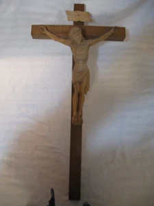 Huge Vintage Crucifix 27" finely Carved detailed Wood Oberammergau Germany Cross - Picture 1 of 10