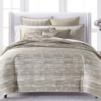 Hudson Park Painterly King Duvet Cover Taupe & Beaded Decor Pillow MSRP $ 700 - Image 1 of 2