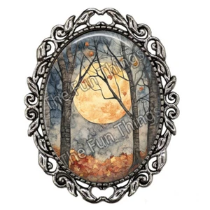 Spilla Celeste Cieli Autunnali Luna Piena Acquerello Autunno Halloween Ringraziamento - Foto 1 di 6