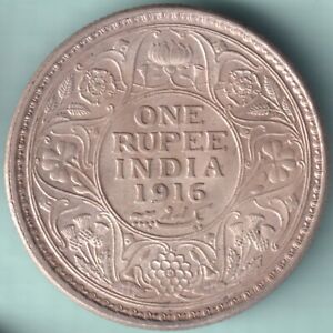 BRITISH INDIA 1916 KING GEORGE V ONE RUPEE SILVER COIN IN TOP GRADE