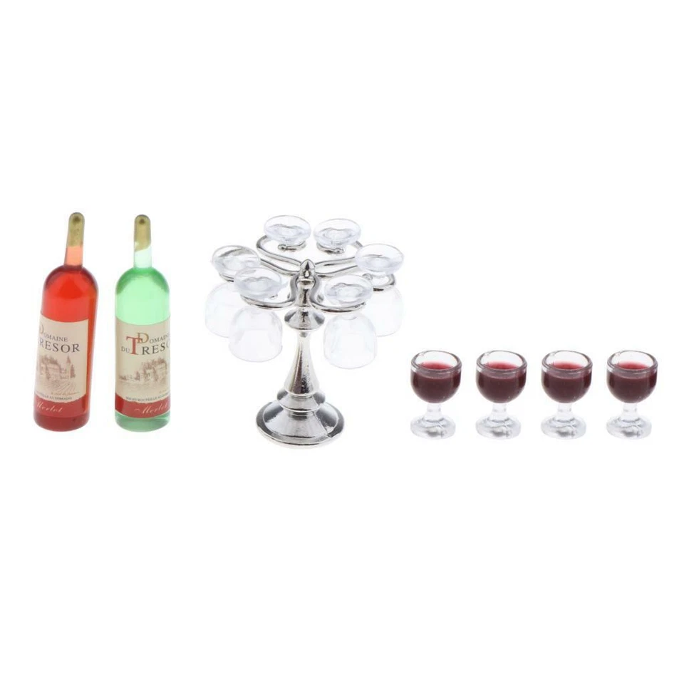 1/12 Casa delle bambole Portabottiglie Bicchieri di vino Decorazione della - Immagine 1 di 4