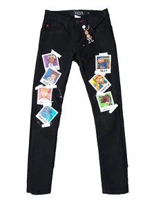 Jeans donna The Boondocks skinny elasticizzato nero taglia 28 x 31" poloroid cartone animato - Foto 1 di 19