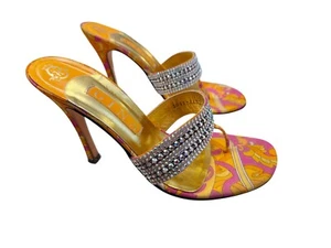 GINA London Vintage Rhinestone Thong Paisley Orange Heels Sandals Sz UK 6 USA 8 - Picture 1 of 5