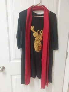 Reindeer Dress With Beautiful Red Scarf Small - Picture 1 of 7