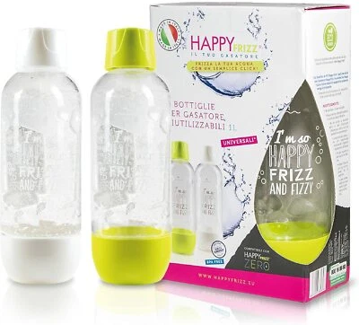 2 Bottiglie Plastica da 1 Litro per Gasatore di Acqua UNIVERSALI - HAPPY FRIZZ
