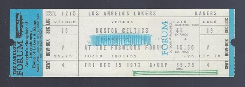 JERRY WEST 1972 NBA BOSTON CELTICS @ LOS ANGELES LAKERS BASKETBALL FULL TICKET Cover