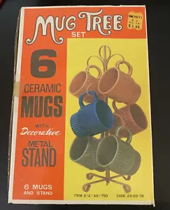 Vintage Mug Tree Set In Box 4 Mugs & Metal Stand S.S. Kresge Company - Picture 1 of 10