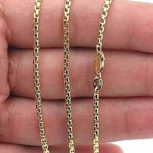 14K Gelbgold 2mm Runde Box Kette (massive Glieder) 18"-26" - Bild 1 von 11