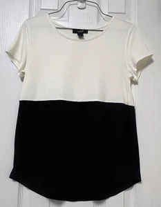 ALFANI Black & Off White Short Sleeves Stretch Women's Top Petite SMALL - Picture 1 of 3