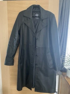 Womens Black Leather Coat, Size L (12/14) - Picture 1 of 4