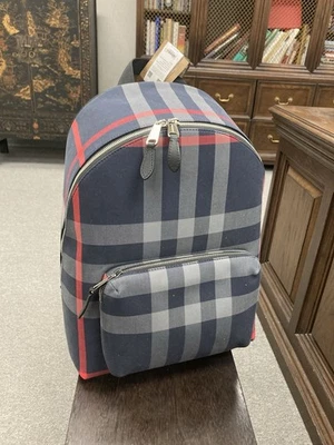 Mochila Burberry Jeff para hombre gris marino IP a cuadros lona nueva con etiquetas auténtica $1350 RT Foto 1 de 4