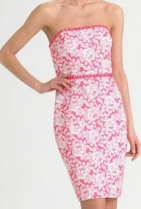 Lilly Pulitzer Allegra White Pink Roses Beaded Strapless Eyelet Lace Dress 6 - Picture 1 of 9
