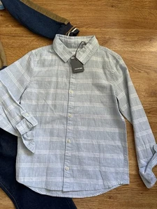 NWT Country Road Boys Striped Linen Shirt 10Y Pale Blue - Picture 1 of 5