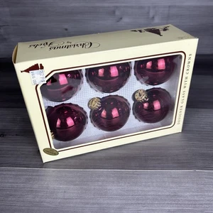 VINTAGE WEIHNACHTEN KREBS BURGUNDERROT GLAS ORNAMENTE KUGELN GOLD KRONEN MIT BOX - Bild 1 von 3