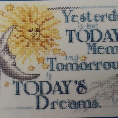 Vermillion Stitchery Yesterday Poem Cross Stitch Pattern Sun Moon Space - Image 1 of 3