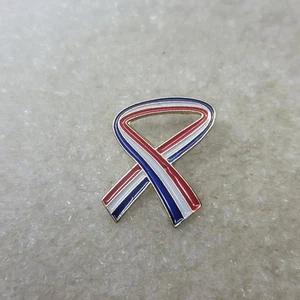 Patriotic Ribbon Pinback Button Red White Blue Lapel Pin - Picture 1 of 4