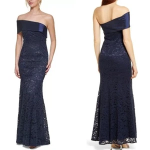 $238 NWT Eliza J Formal Evening Gown Womens Size 16 Blue Lace One Shoulder Dress - Picture 1 of 12