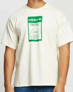 NEW Adidas Disney T-Shirt Sz S Tinkerbell Tee Beige Green Print 100% Cotton - Bild 1 von 7