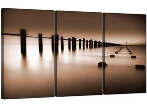 Seascape Canvas Wandkunstdruck cremebraun beige Sonnenuntergang Liebe Strand geteiltes Bild - Bild 1 von 1