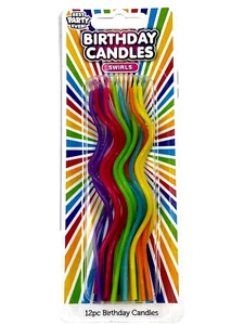 12 pc Multicolor Swirl Long Birthday Cake Candles for Girls Women Party Baby - Picture 1 of 2