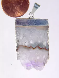 ABER Silber galvanisierter Amethyst Geode Scheibe Anhänger mit SP Kette 9775K - Bild 1 von 3