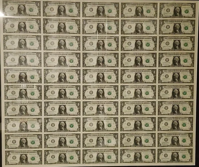 2017 Full Uncut Sheet Of 50 Notes $1 One Dollar - New Unopened In Original Tube - Image 1 of 4