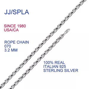 Sterling Silver 925 High Polished Rope 070 Chain 3.4mm - CH527 High Polished - Picture 1 of 1