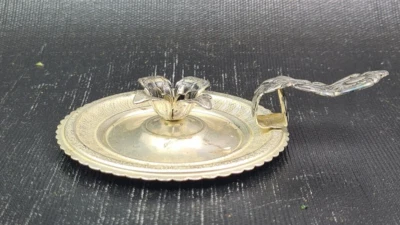 mini candeliere inciso argento 1000 con manico metallo ø 12 x 8 cm - Immagine 1 di 4