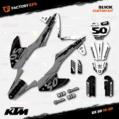 Kit de gráficos de carreras lisos gris y blanco para 16-23 KTM 50sx 50 sx calcomanía pegatina Foto 1 de 3