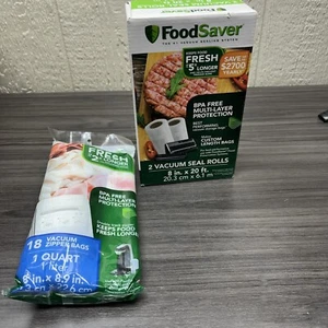 FoodSaver Vacuum Seal Rolls | 2-Pack | 8in x 20ft Custom Length Bags SEALED BOX - Picture 1 of 3